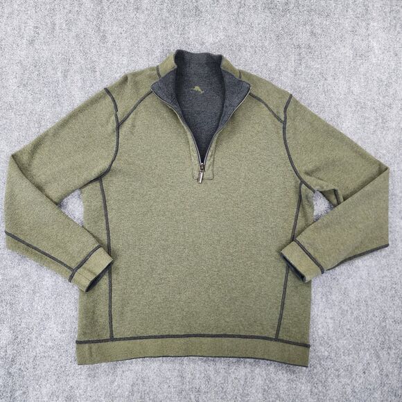 Tommy Bahama Other - Tommy Bahama Sweater Mens XL Green Gray Flipsider 1/2 Zip Reversible Pullover